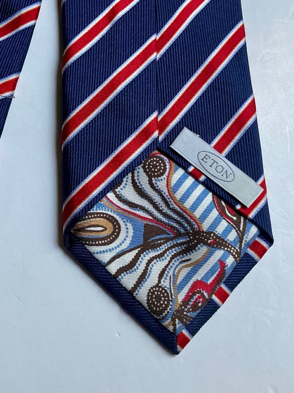 ETON Royal blue with red stripes all Silk Tie.Made in Italy 🇮🇹 NWOT